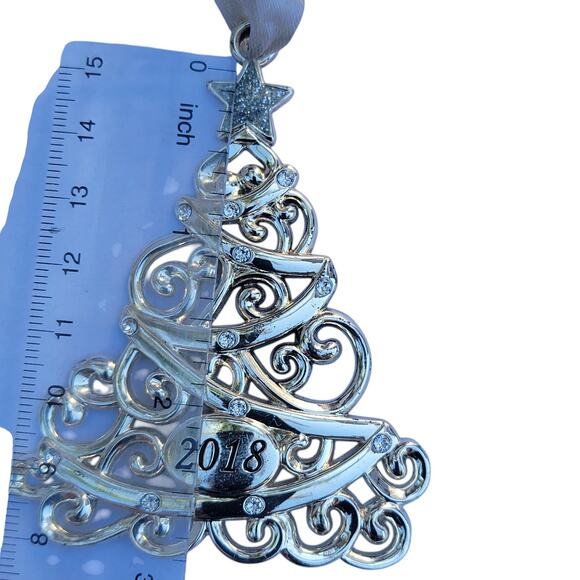 Silver Filigree Christmas Tree Ornament 2018 with Rhinestone Accents - Picture 10 of 10